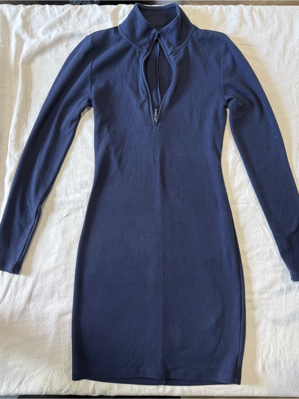 Sunday Best Navy Long-Sleeve Zip-Front Knit Dress